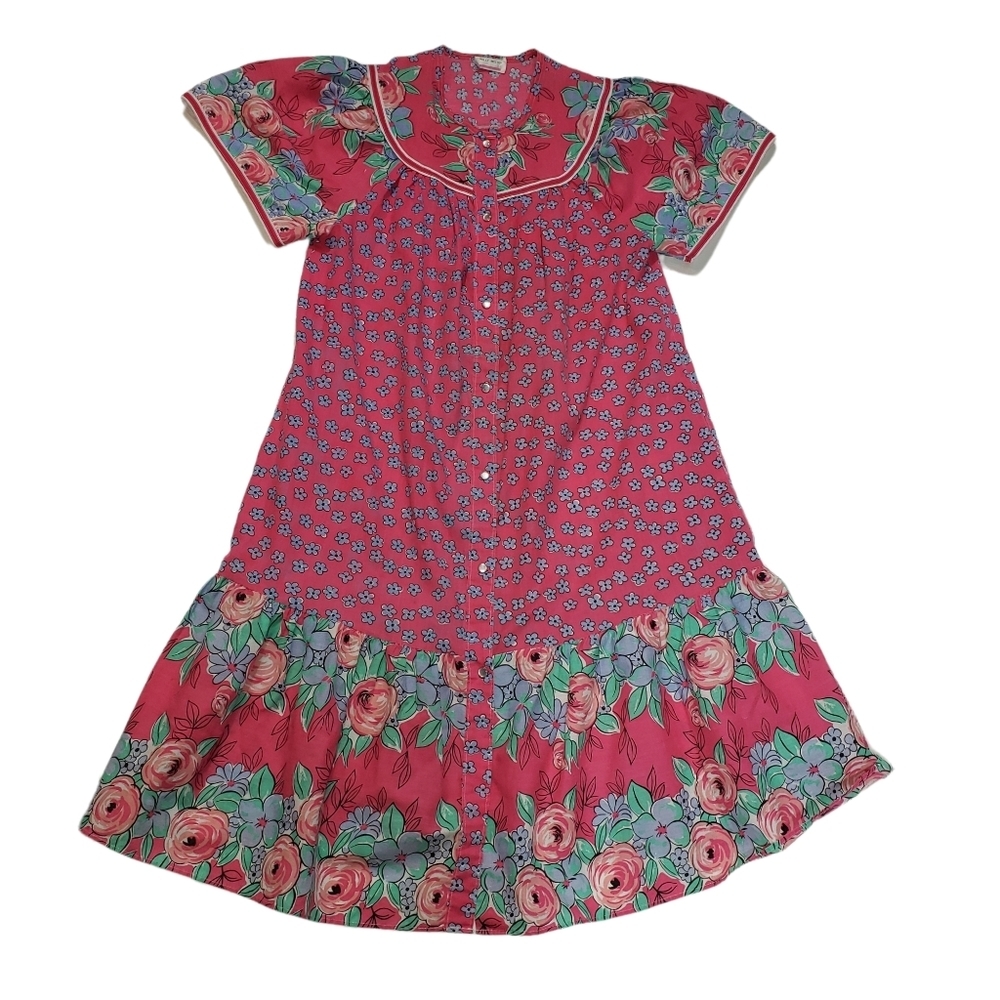 Vintage Kelly Reed Floral Print Patio Dress Sz M ? Pearl Snap Cottagecore Garden - Picture 4 of 14